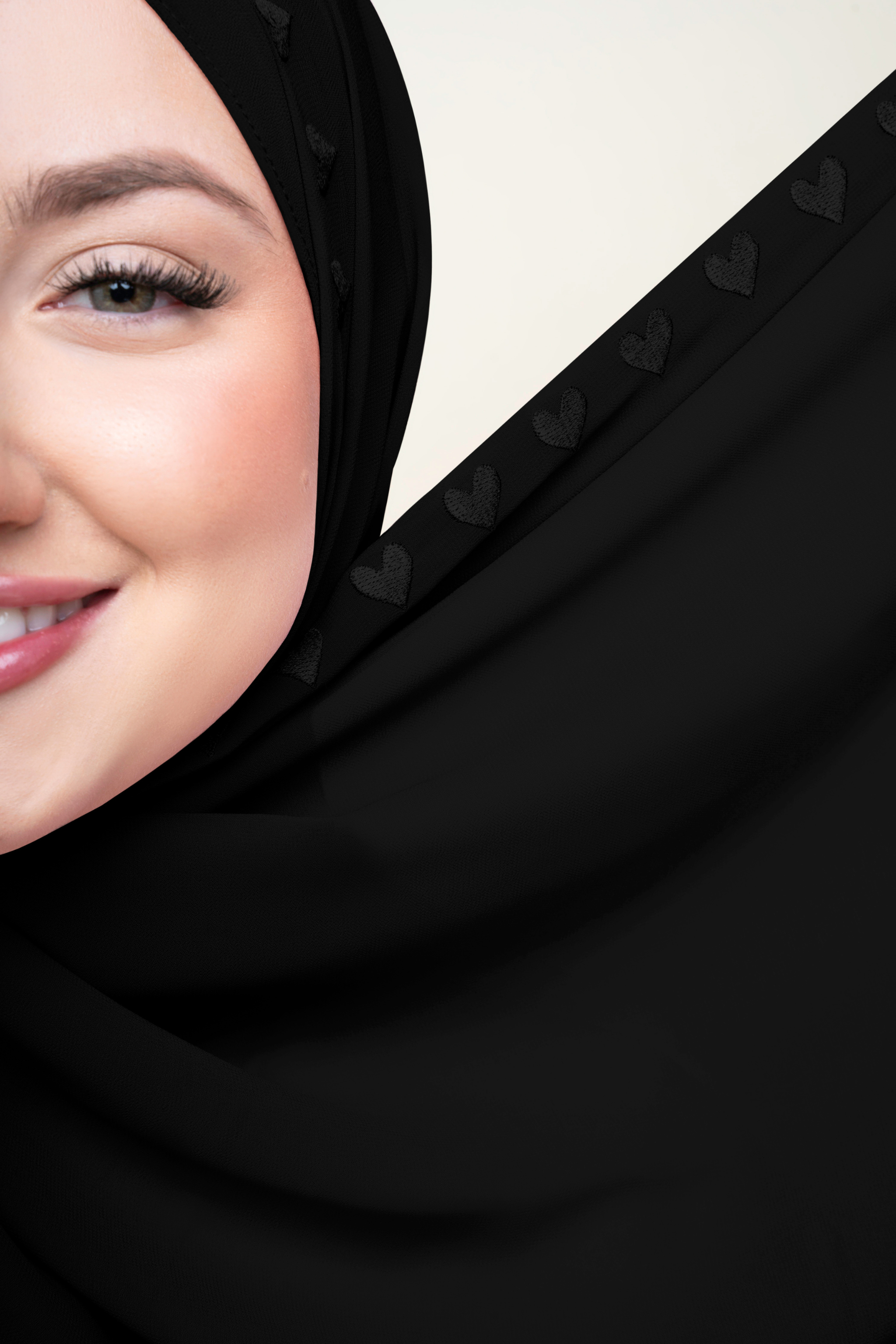Embroidered Hijab - Black Hearts - Honey Hijabs, - Luxury Haute Hijabs, Honey Hijabs - Honey Hijabs