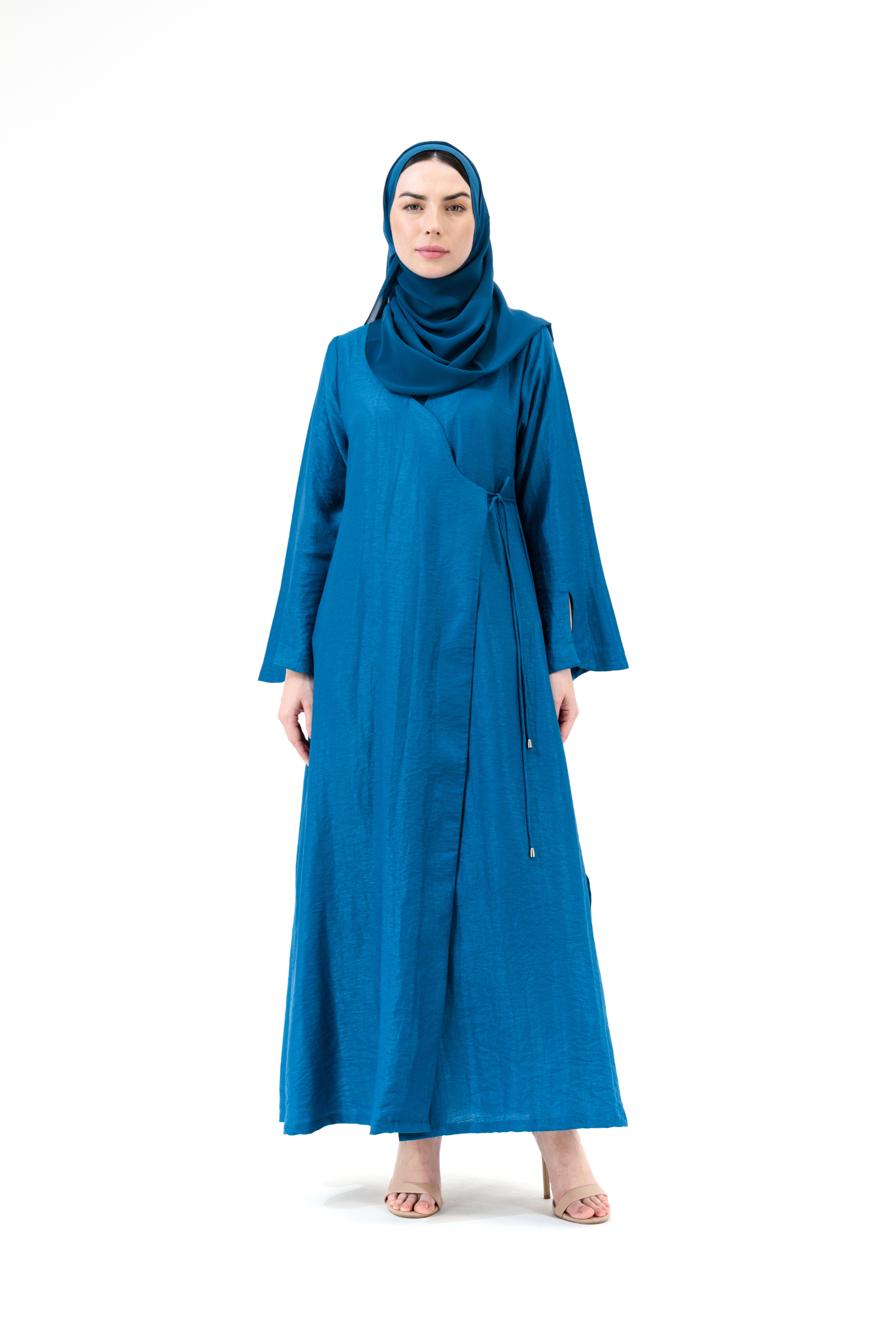 Amira Wrap Abaya & Hijab Set - Ocean Blue