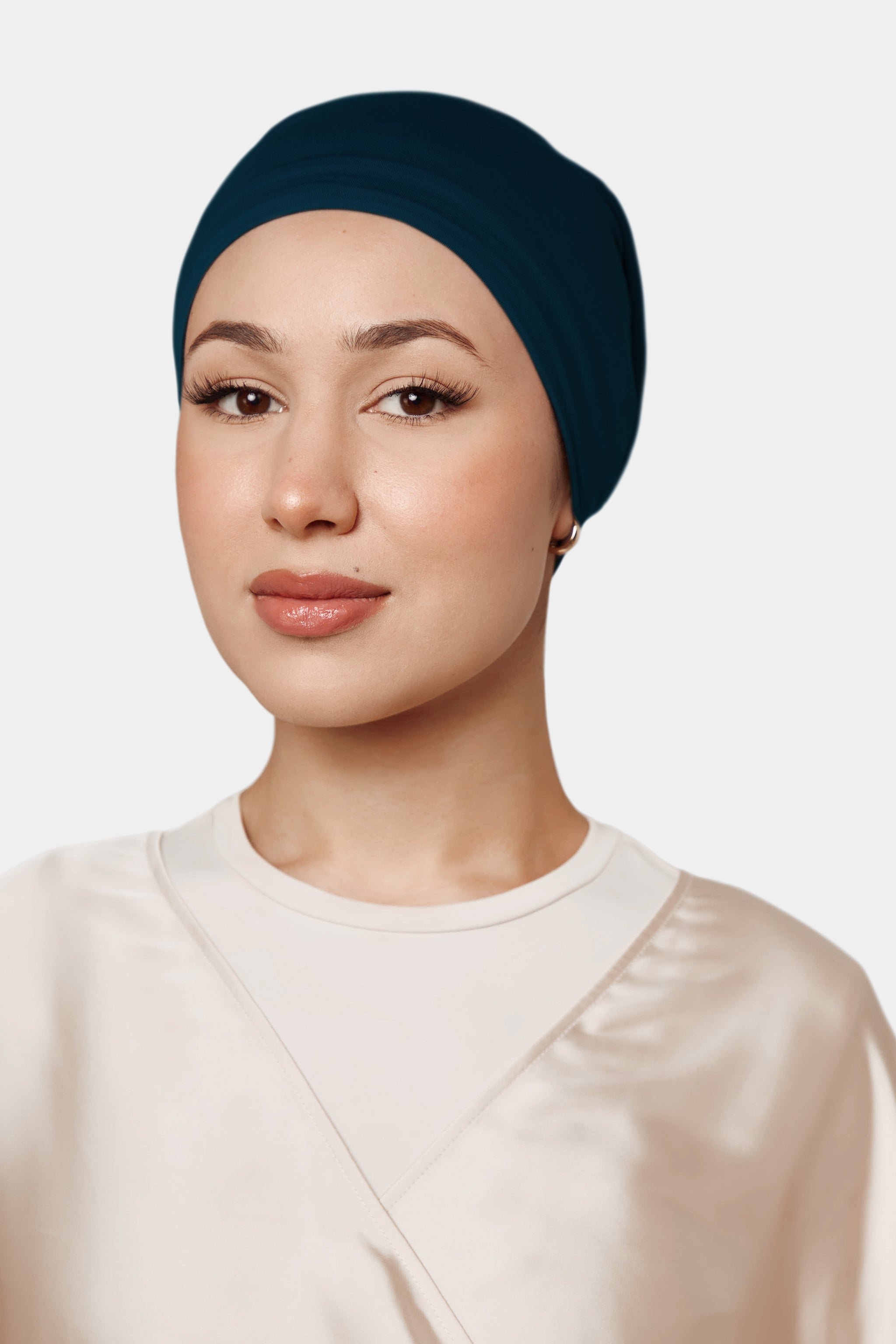 Silk-Lined Non-Slip Underscarf - Wavy Navy