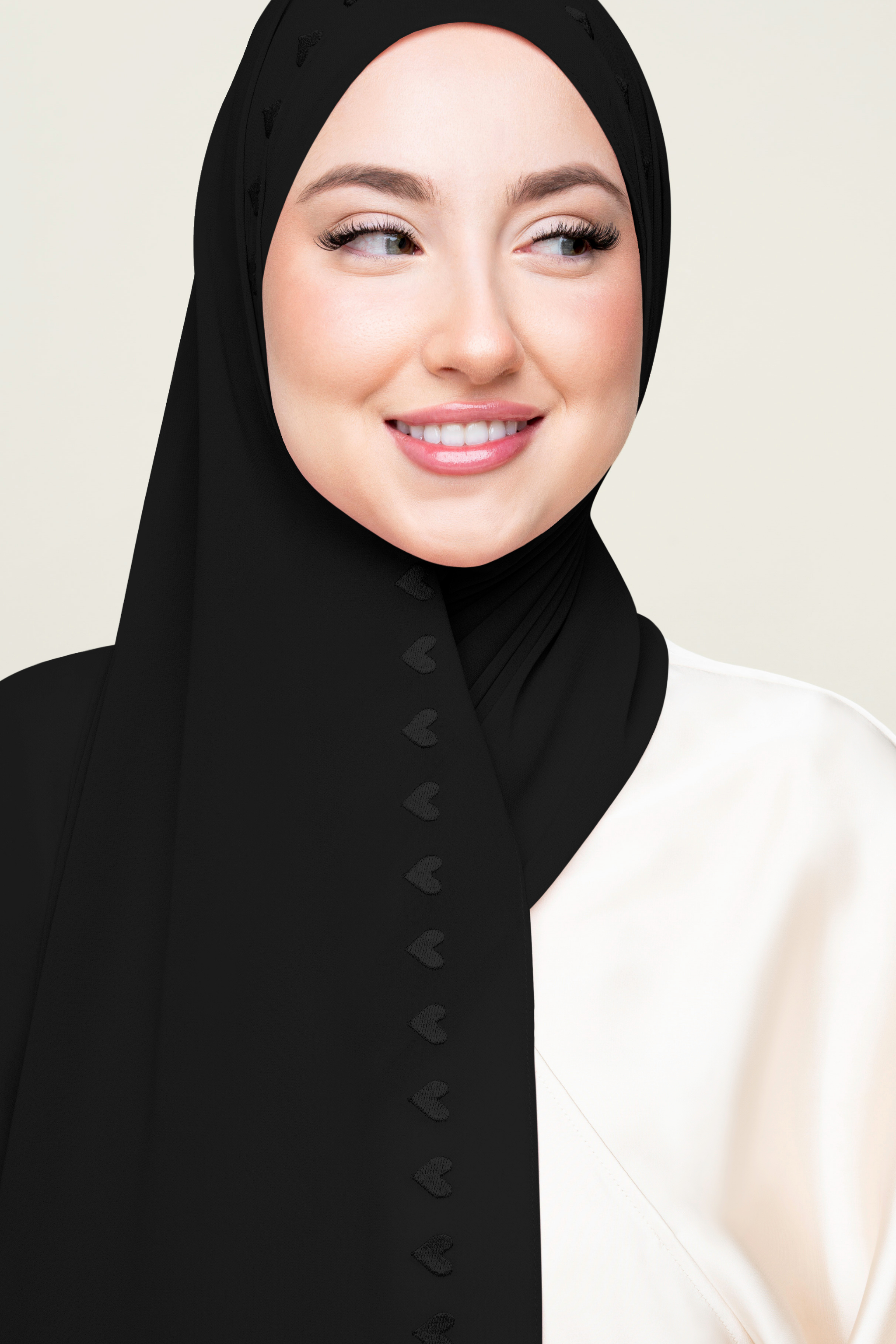 Embroidered Hijab - Black Hearts