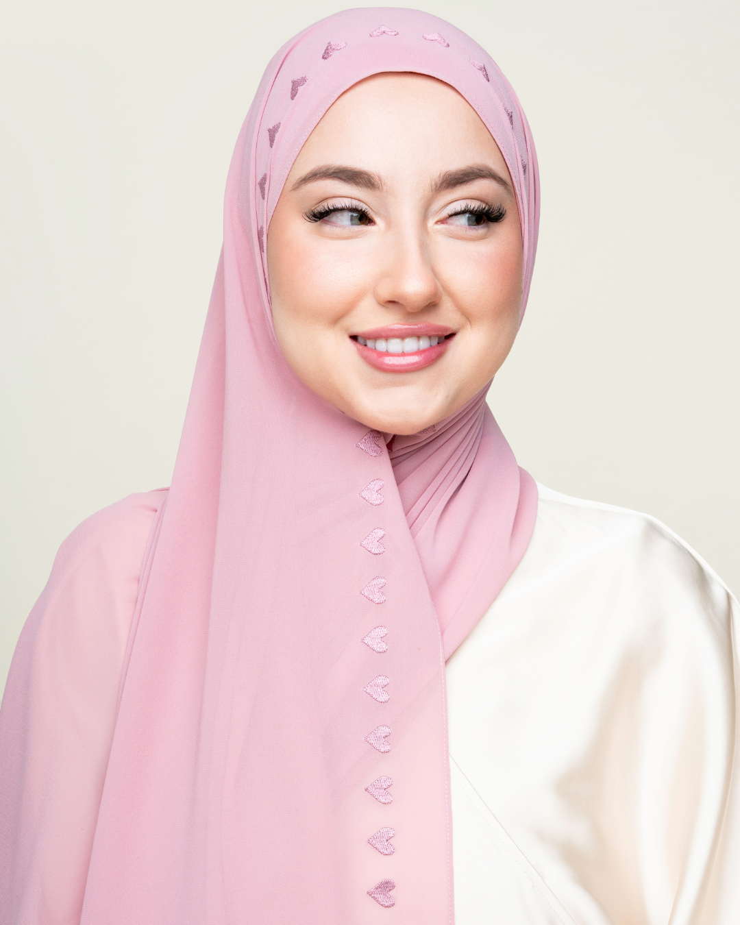Embroidered Hijab Pink Hearts Honey Hijabs
