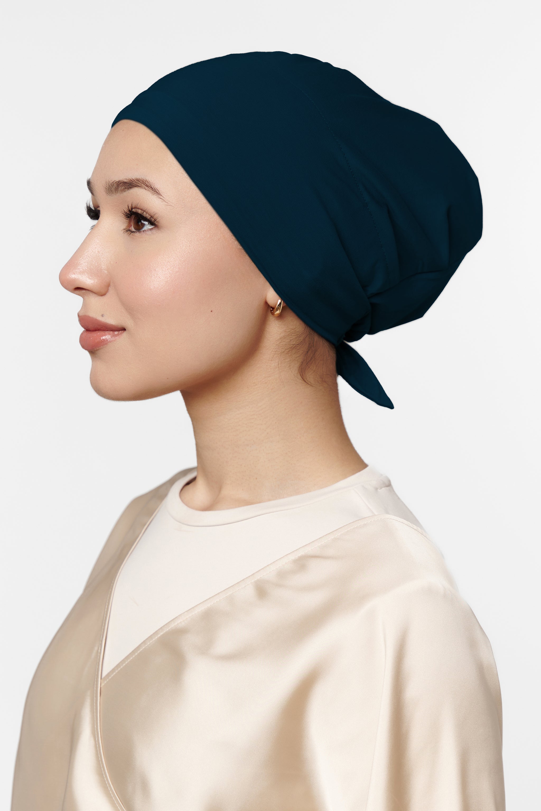 Silk-Lined Non-Slip Underscarf - Wavy Navy