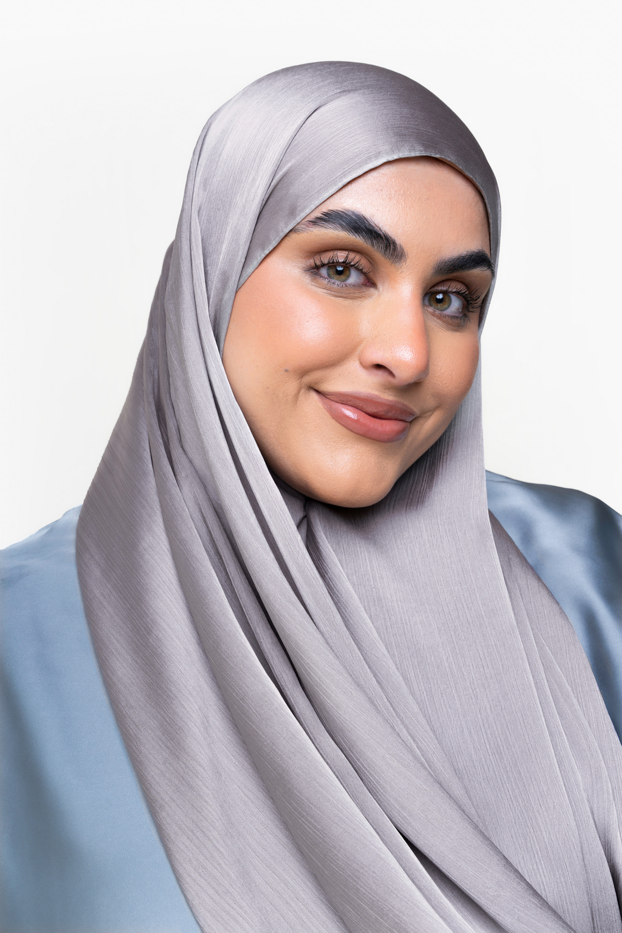 Textured Satin Hijab - Silver Grey