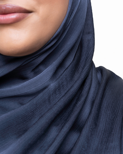 Textured Satin Hijab - Stormy Blue
