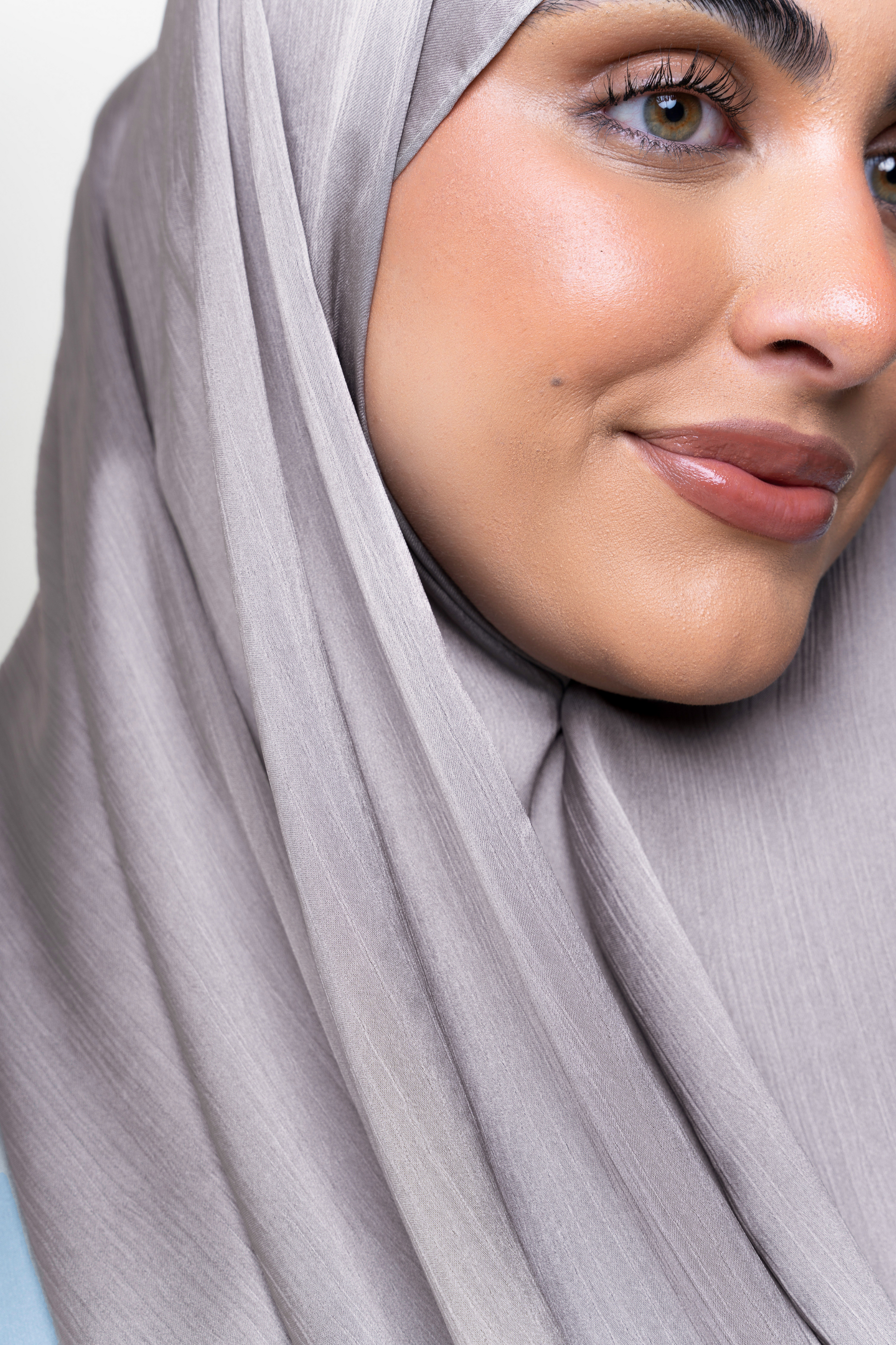 Textured Satin Hijab - Silver Grey