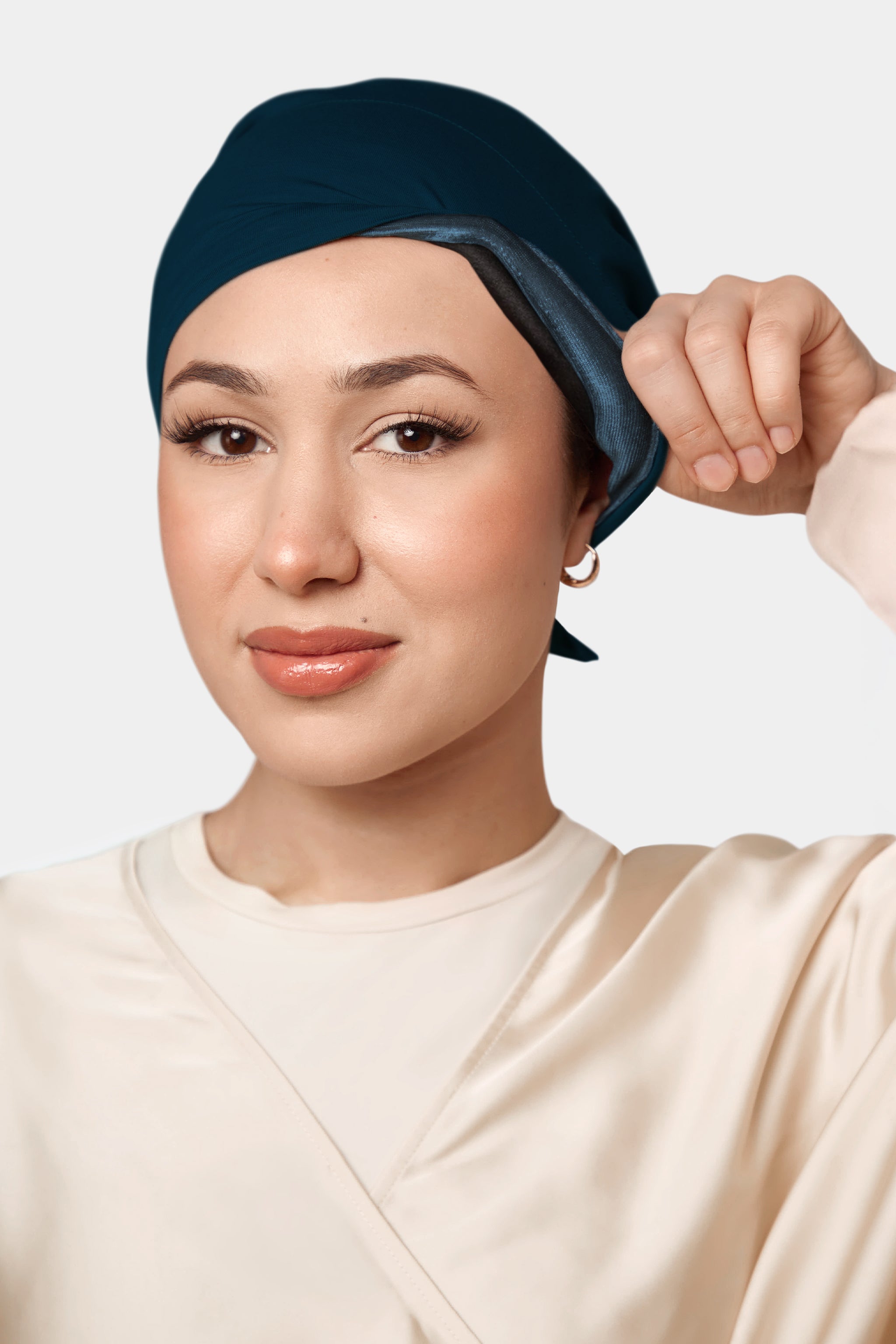 Silk-Lined Non-Slip Underscarf - Wavy Navy