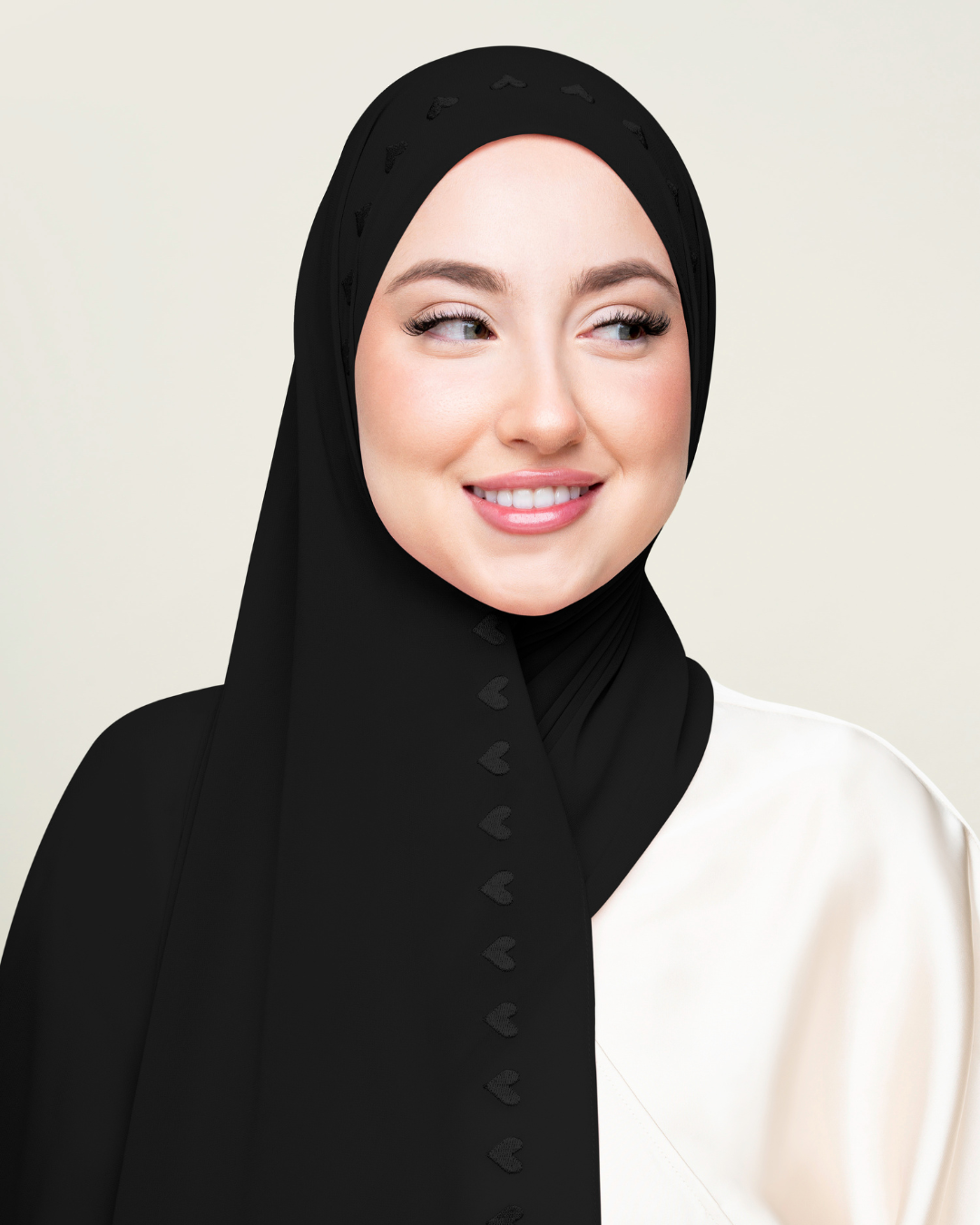 Embroidered Hijab - Black Hearts