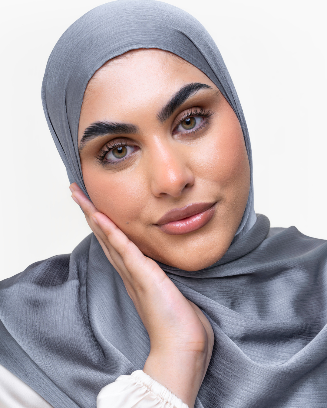 Textured Satin Hijab - Steel Blue