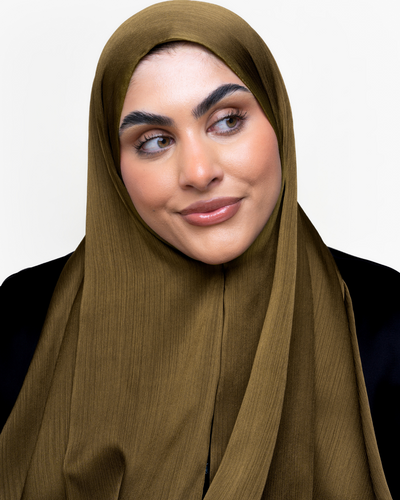 Textured Satin Hijab - Khaki Green