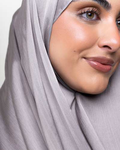 Textured Satin Hijab - Silver Grey