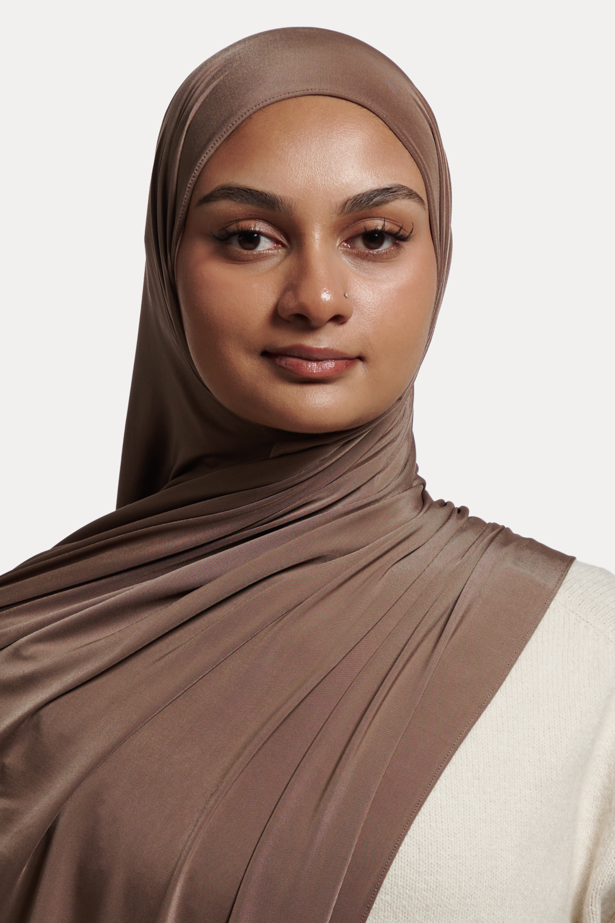 Glossy Jersey Hijab- Mushroom Truffle