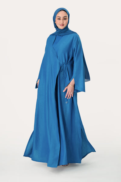 Amira Wrap Abaya & Hijab Set - Ocean Blue