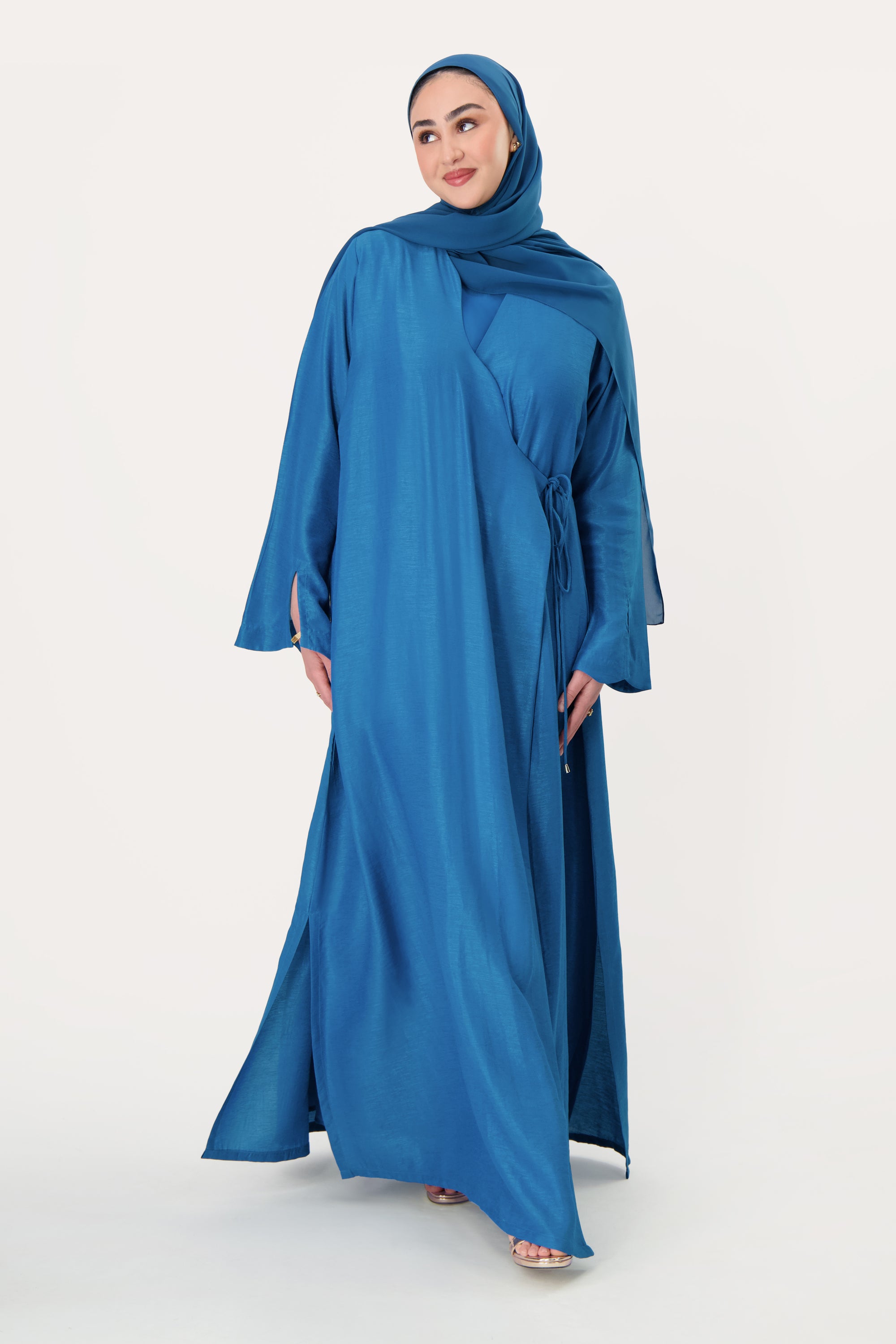 Amira Wrap Abaya & Hijab Set - Ocean Blue
