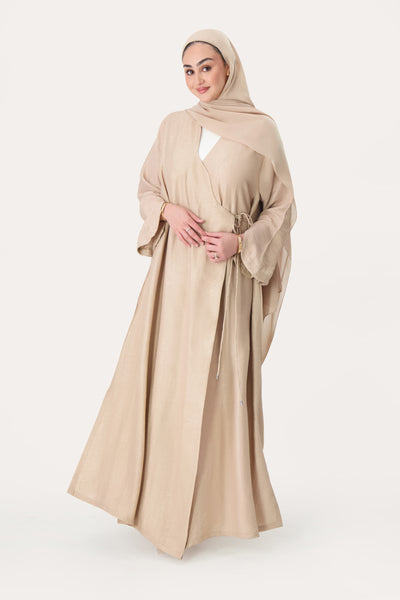 Amira Wrap Abaya & Hijab Set - Sand Dune