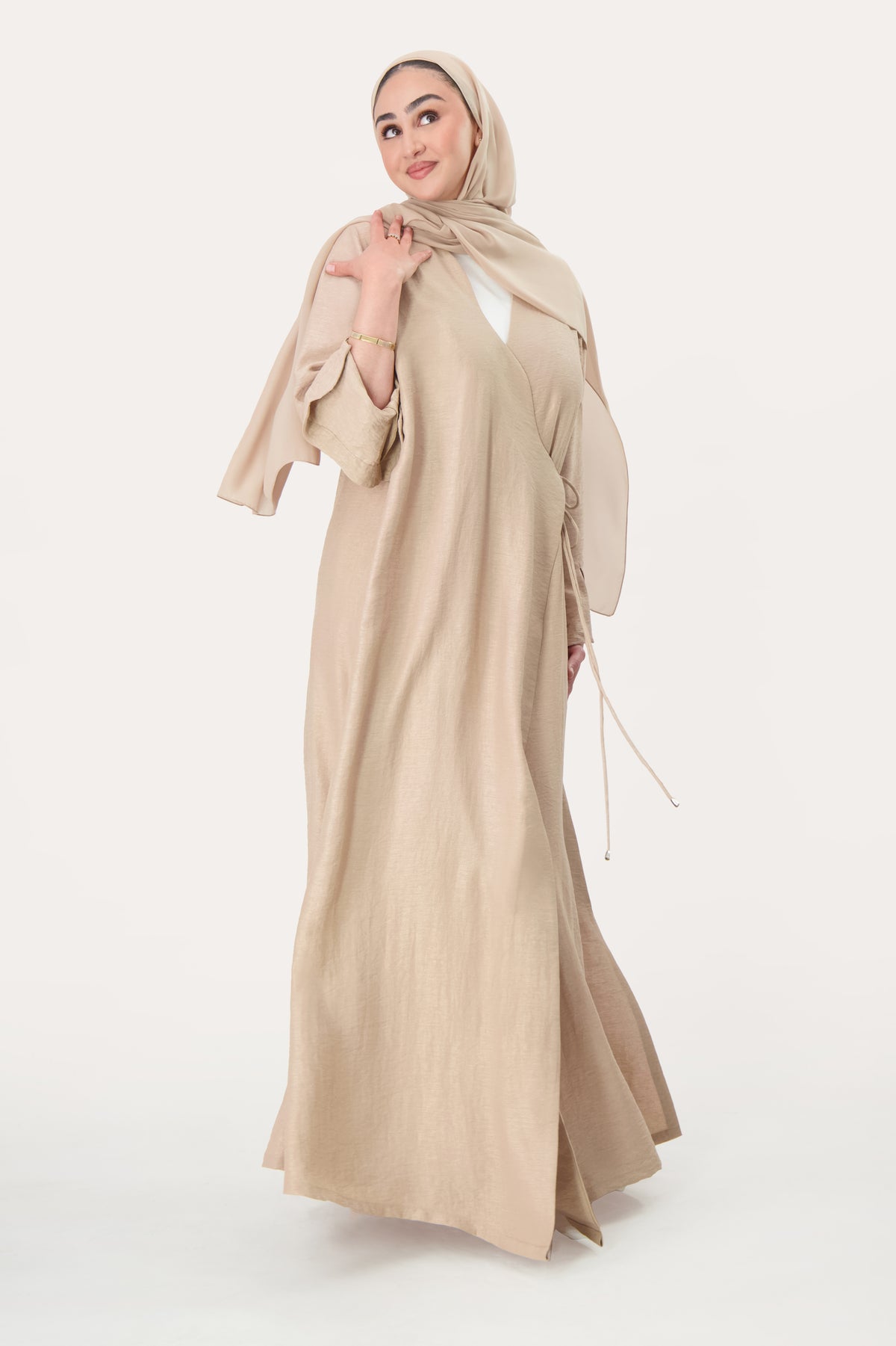 Amira Wrap Abaya & Hijab Set - Sand Dune