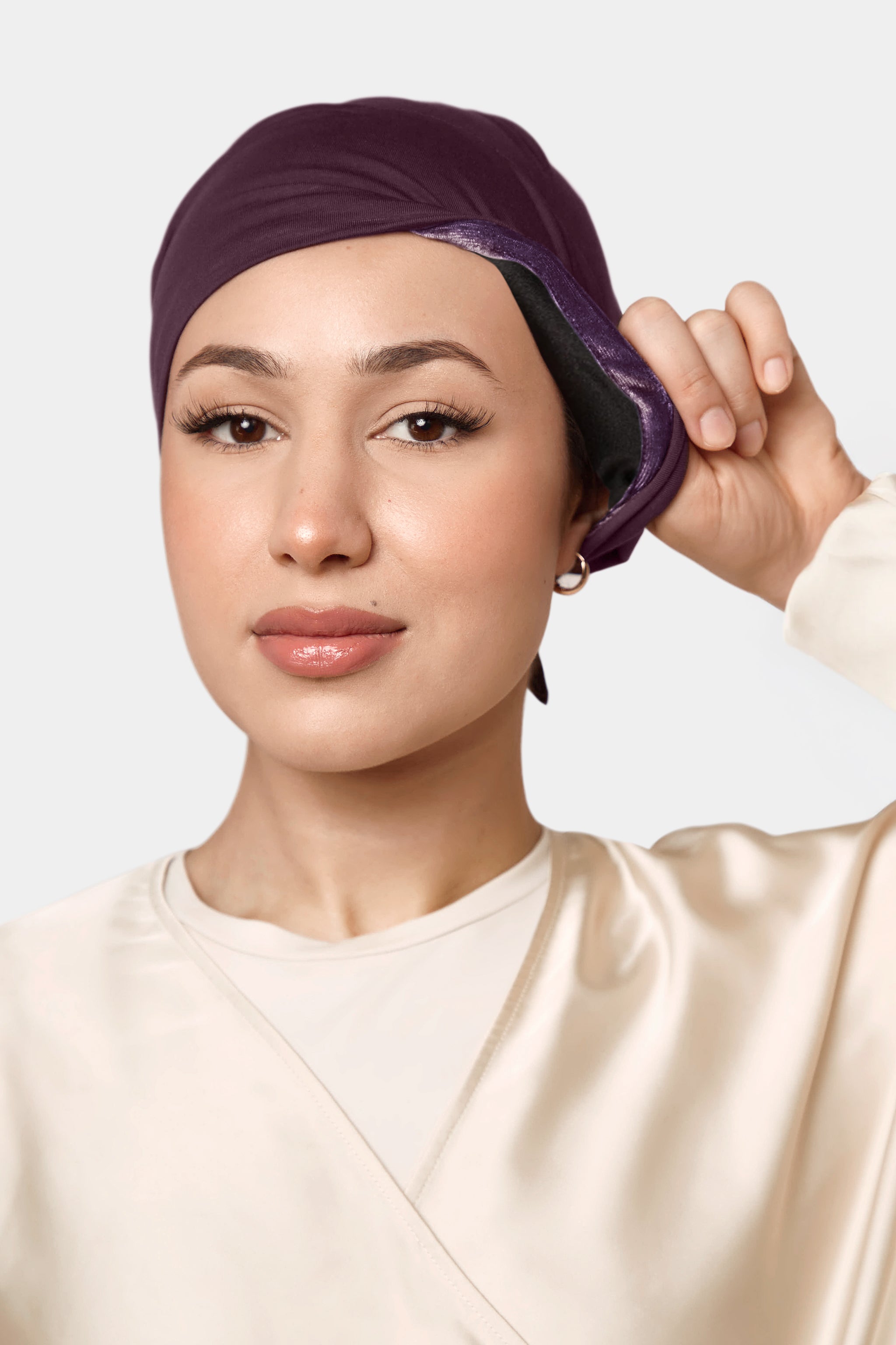 Silk-Lined Non-Slip Underscarf - Mulberry