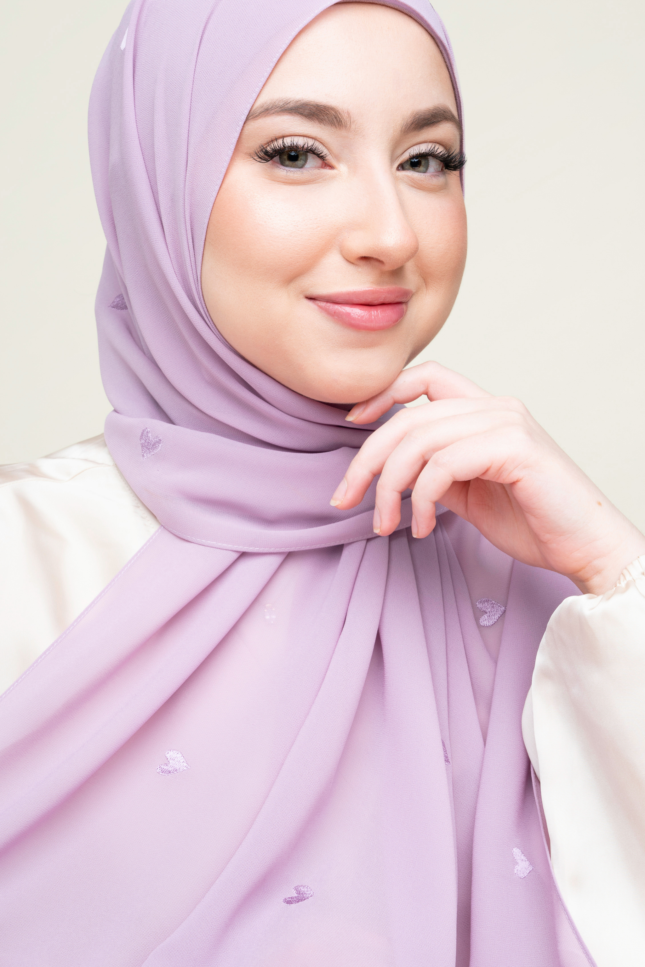 Embroidered Hijab - Purple Hearts