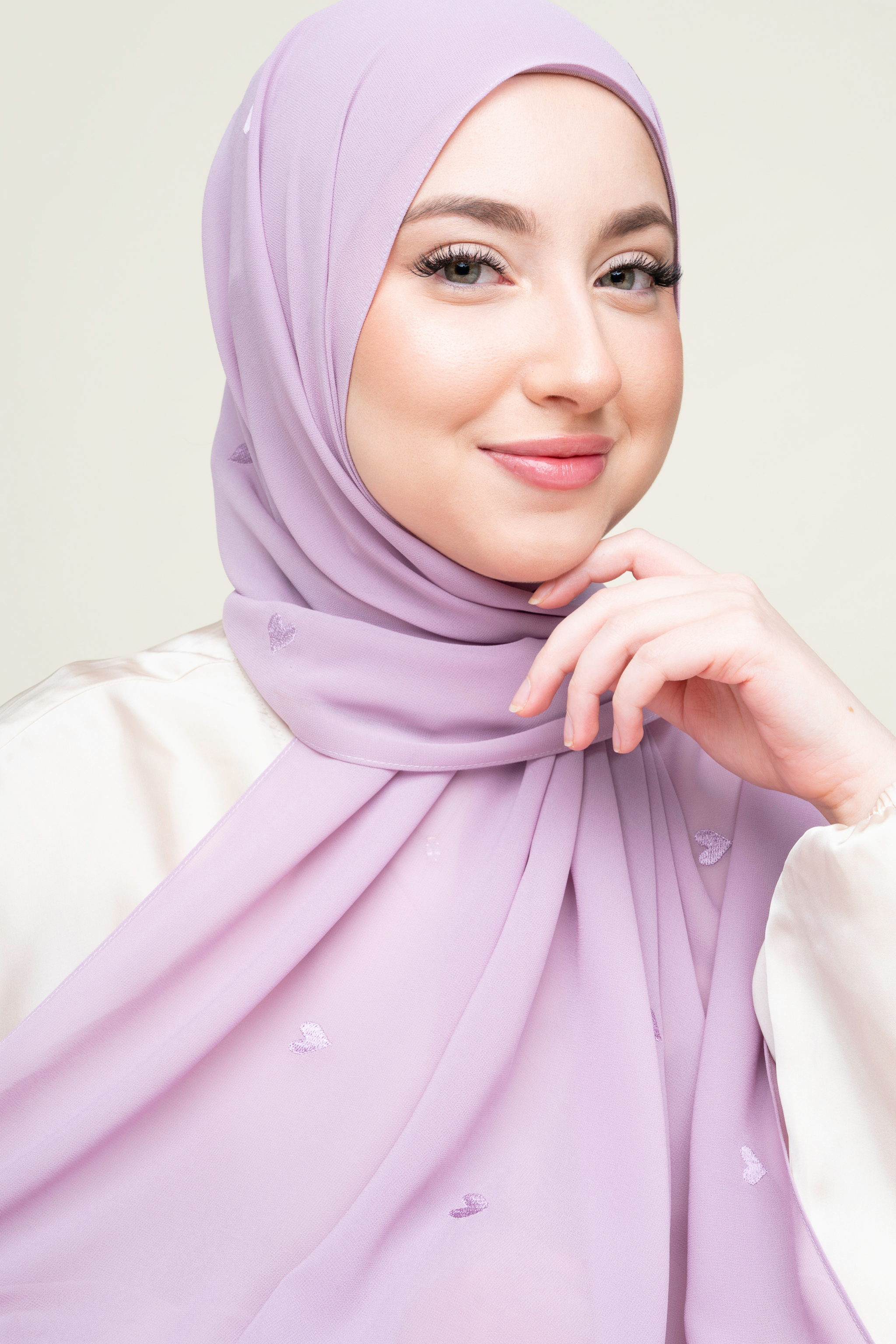 Embroidered Hijab - Purple Hearts