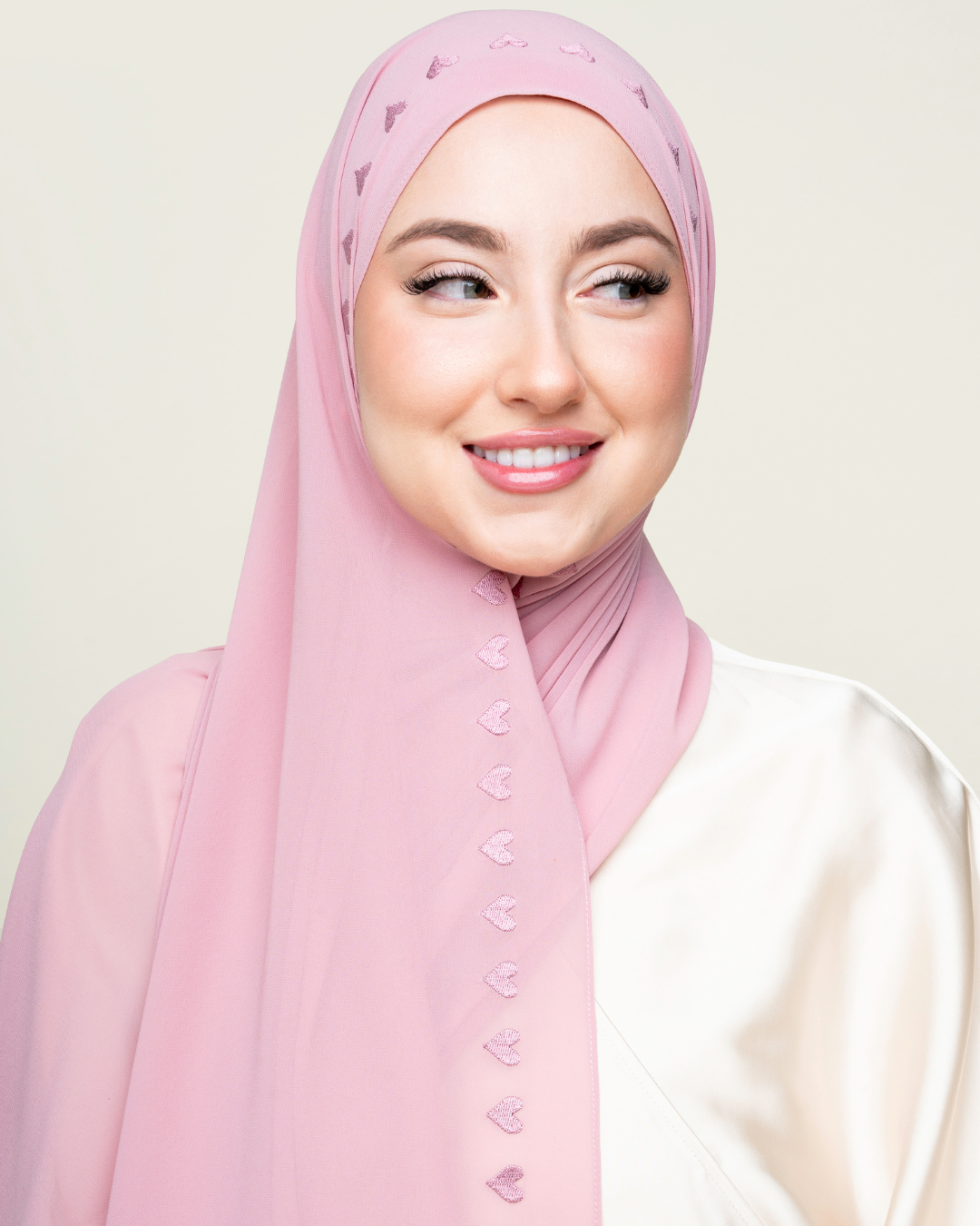 Embroidered Hijab - Pink Hearts