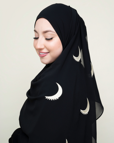 Embroidered Hijab - Cream Moonlight