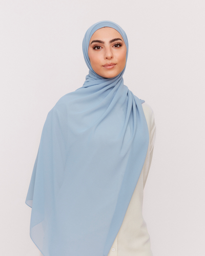 Matching Classic Chiffon Hijab Set - Crystal Blue