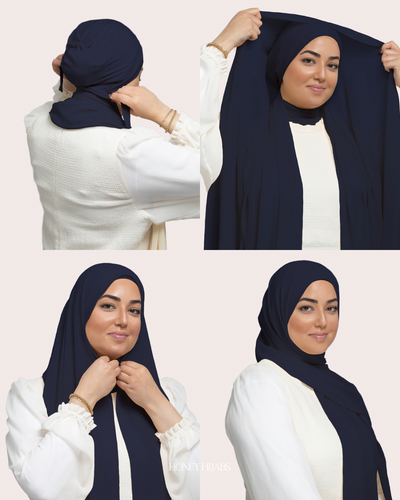 Instant Chiffon Hijab - Navy - Honey Hijabs,   - Luxury Haute Hijabs, Honey Hijabs - Honey Hijabs